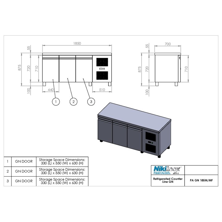 PA GN 185M REFRIGERATED COUNTER WITH BUILT-IN REFRIGERATION UNIT – NIKI INOX | ΕΞ-ΑΝ