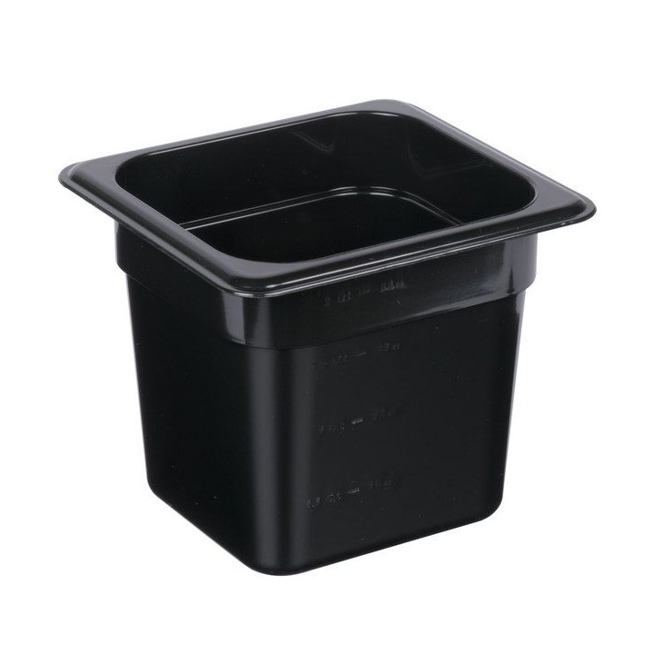 Basin Gastro 1/6 15Cm Polycarbonate Black. Professional Gastronorm Container Ideal For Food Preparation, Storage And Service In 