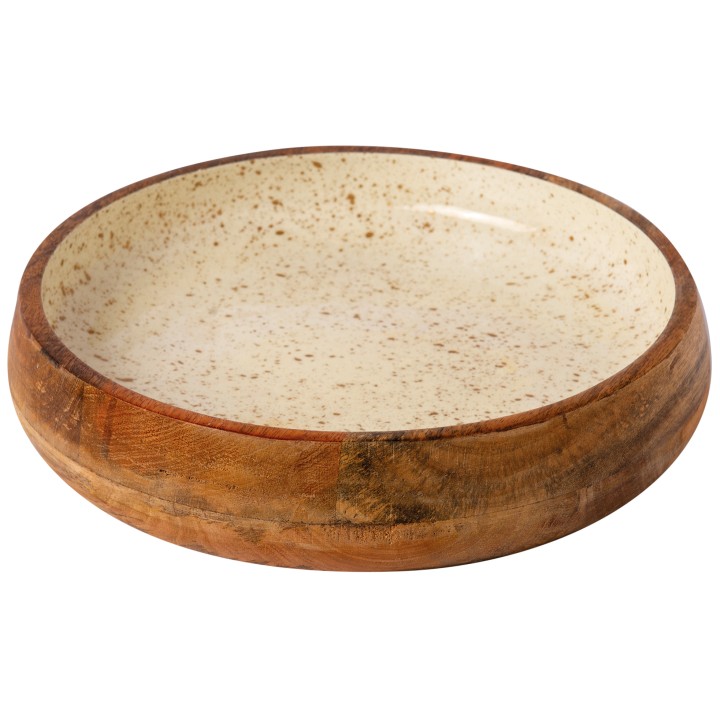 Wooden Bowl Ø 30Χ6Cm White Gold Spots. Professional Bowl Suitable For Food Preparation And Serving In Restaurants And Catering E