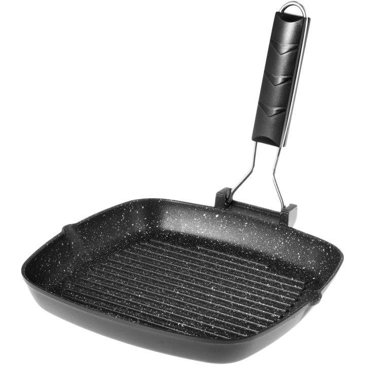 ΤΗΓΑΝΙ GRILL 28x28 CM ΑΝΤΙΚΟΛΛΗΤΙΚΟ ΑΛΟΥΜΙΝΙΟΥ INDUCTION ΜΕ ΣΠΑΣΤΗ ΛΑΒΗ. | ΕΞ-ΑΝ