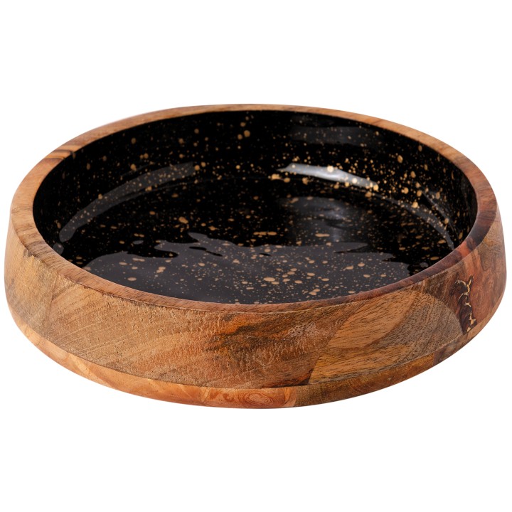 Wooden Bowl Ø 25Χ6Cm Black Gold Spots. Professional Bowl Suitable For Food Preparation And Serving In Restaurants And Catering E