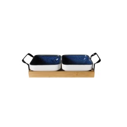 Set Of 2 Pieces Square Stackable Bowls 10 Cm Vythos Prestige With Wooden Base. Professional Bowl Suitable For Food Preparation A