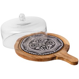 Wooden Serving Board With Handle And Glass Lid 36X27X17 Cm Morocco Black Prestige. Professional Product Suitable For Restaurants